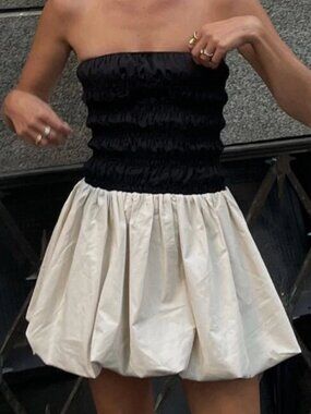 Fore Strapless Black and Tan Mini Bubble Dress in size Medium